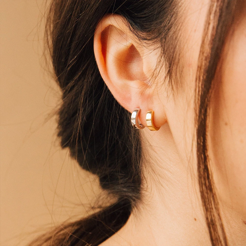 eManco Stainless Steel Ear Clip Earring Buckle Women's Geometric Metal Gold Color Trend Fashion Punk Hip Hop Jewely 11MM/13MM