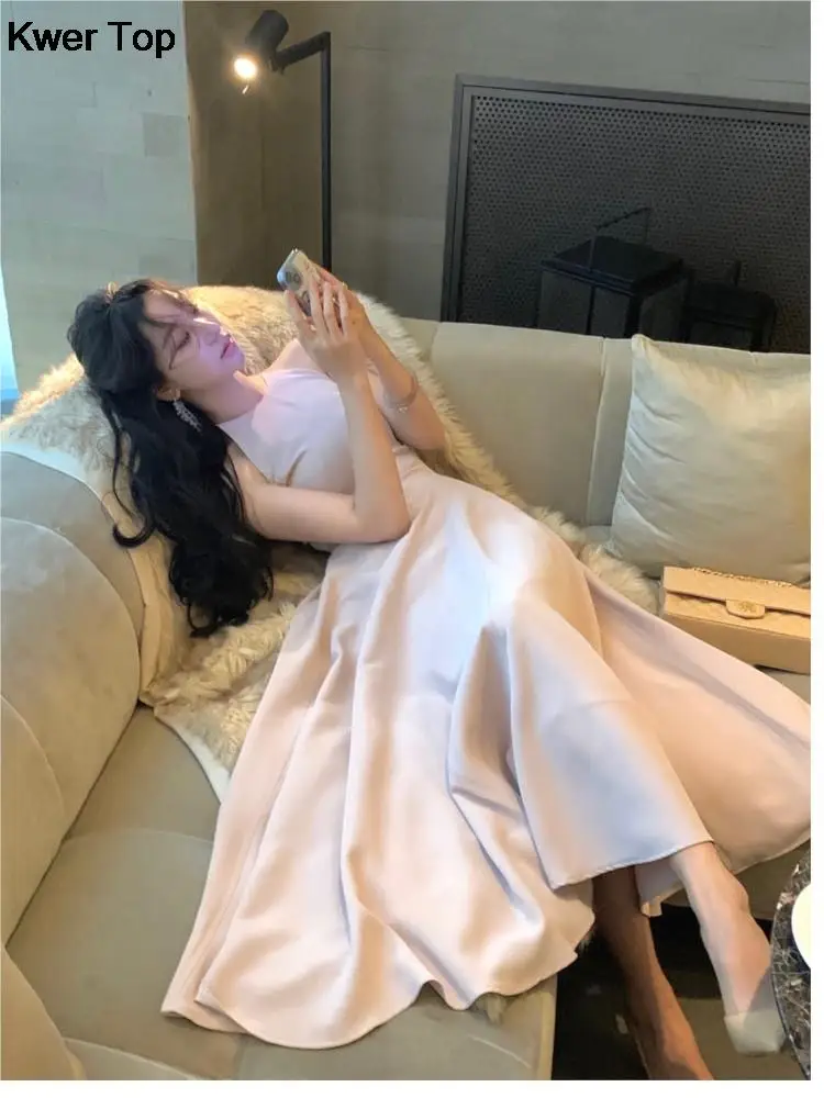 

French Romantic A-line Party Dresses Women Elegant Sleeveless Birthday Graduation Midi Dress Summer New Fashion Mujers Robe
