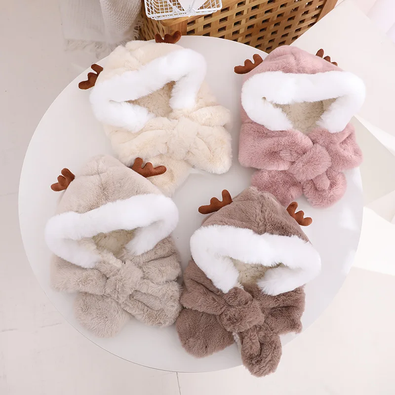 

Deer Ear Children's Autumn Winter Hat Scarf Velvet Thickening Cute Super soft Pullover Cap Warm Protection Ear Windproof