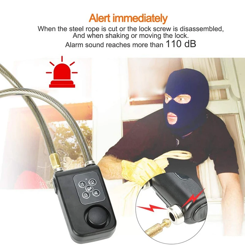 

Bike Lock Alarm 110db Lock System Alarm Locker 4-digit Password Dustproof Security Alarm For Motorcycle Remote Control