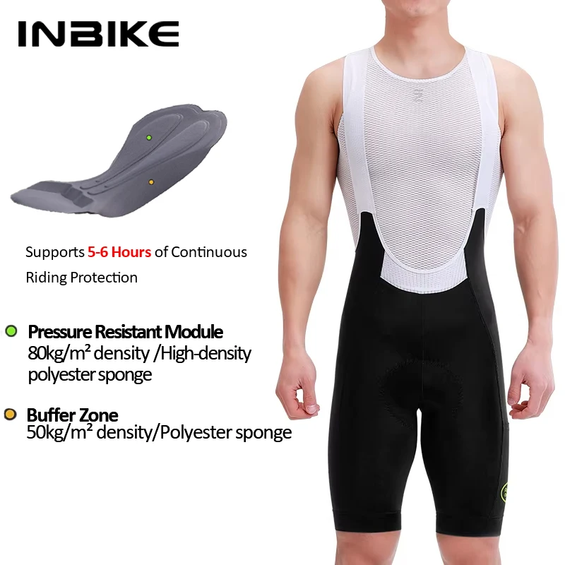 Men's High-Waisted Breathable Cycling Bib Shorts with Pockets