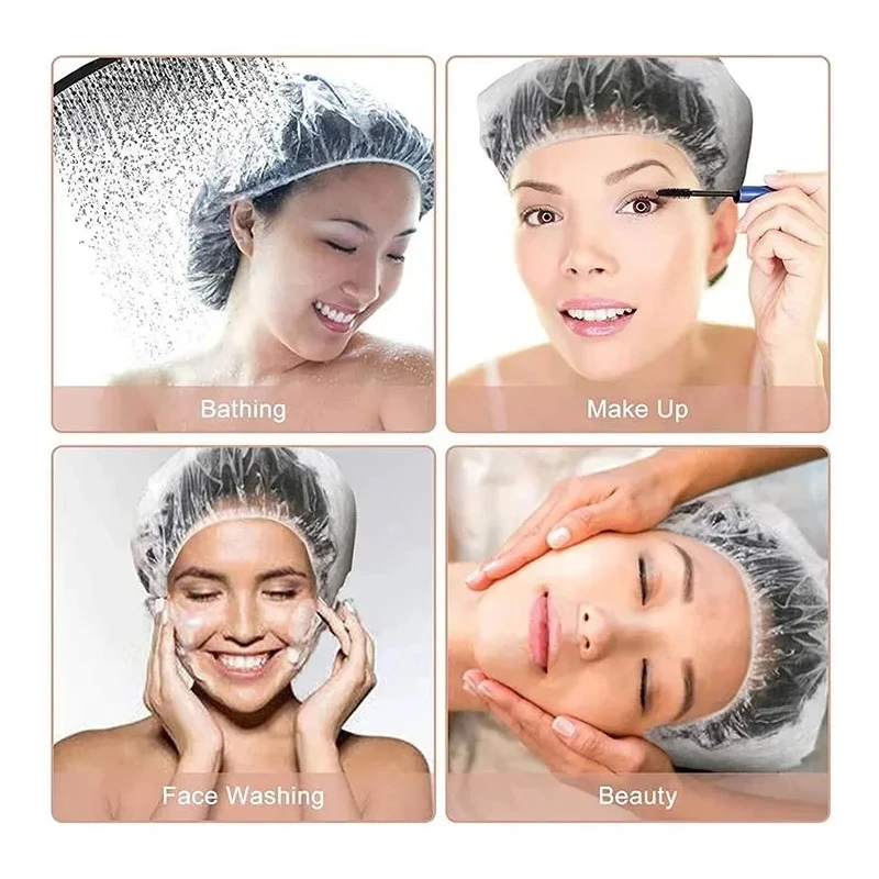 Disposable shower cap Women's Disposable Shower Cap for Clear Beauty Hair Hat Shower Cap Plastic Waterproof Head Cover Hotel Hair Dye Elastic