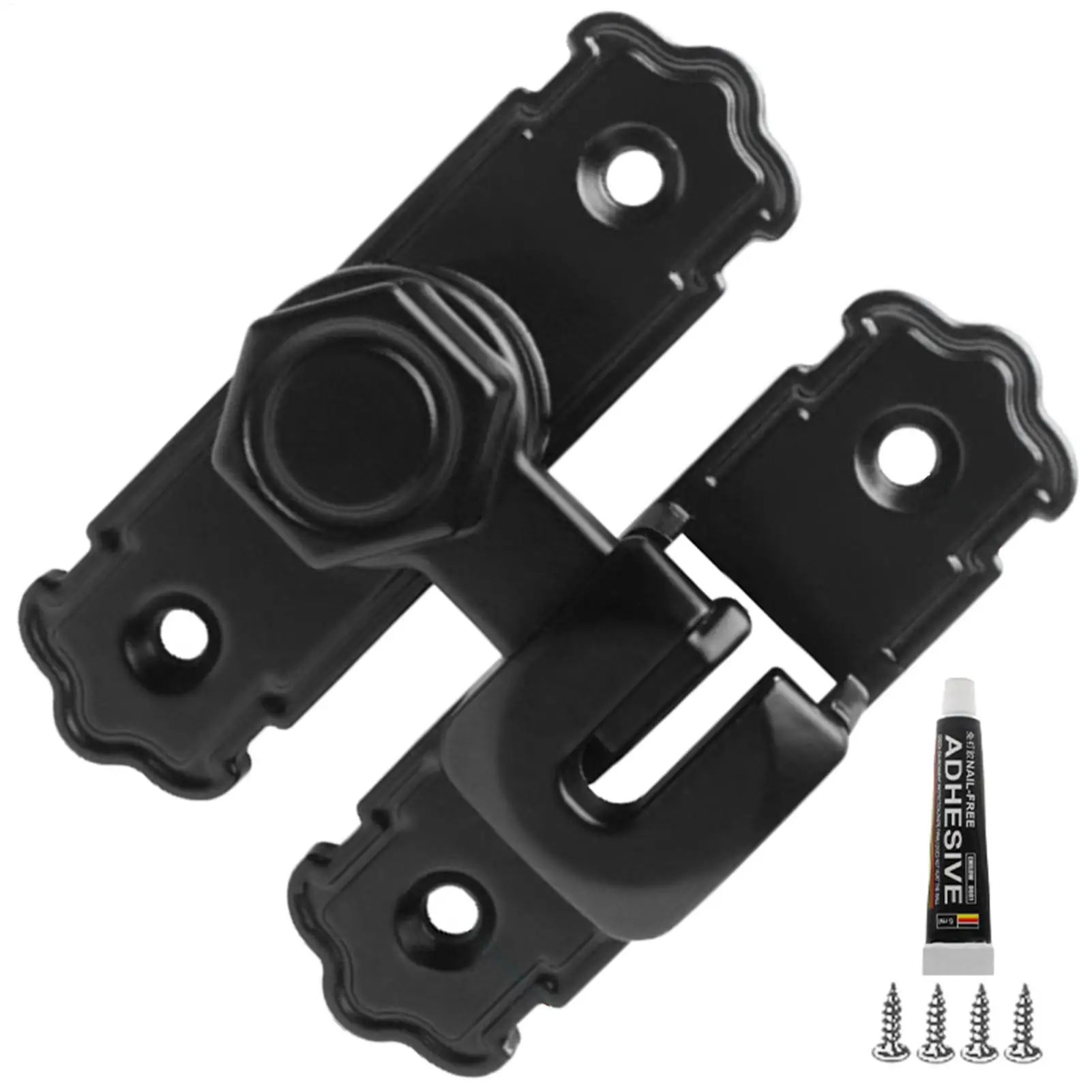 NEW Safety Door Bolt Latch Lock 360 Degree Aluminum Alloy Toggle Latch Sliding barn Door Lock Black Iron Right Angle barn Lock