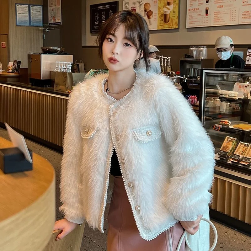 

Women New 2023 Autumn Winter New Temperament Imitation Fox Fux Outwear High Quality Warm Thickened Faux Fur Female Coat Jacket