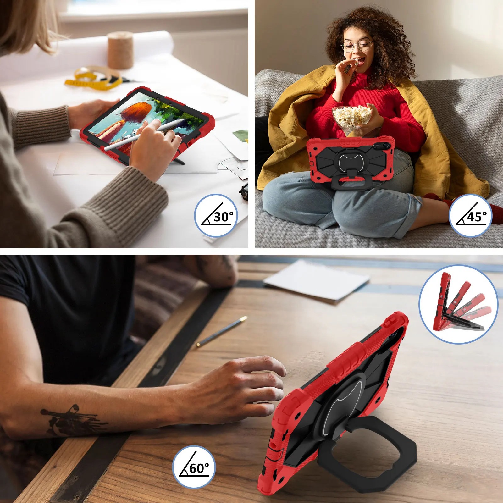 Heavy Duty Shockproof Rotating Stand Case with Shoulder Strap