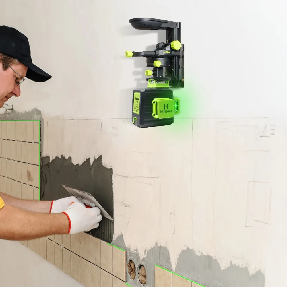 Huepar 3D Cross Line Self-leveling Laser Level 12 lines Green Beam Li-ion Battery with Type-C Charging Port & Hard Carry Case - Image 4