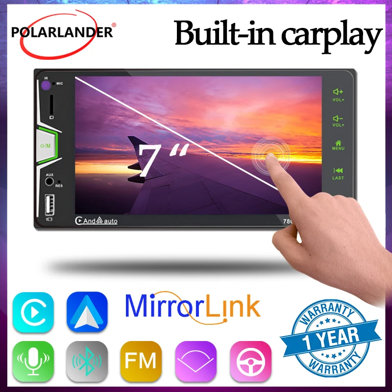 2 DIN 7" Car Multimedia Player Carplay Android Auto Rear Camera Bluetooth Capacitive Touch Screen Mirror Link for Toyota Corolla