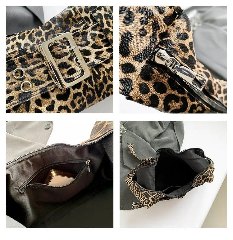 JIAERDI Leopard Print Y2k Shoulder Bags Purse Women Retro Casual Crossbody Bag Female High Street Hobos Bags Handbag Aesthetic
