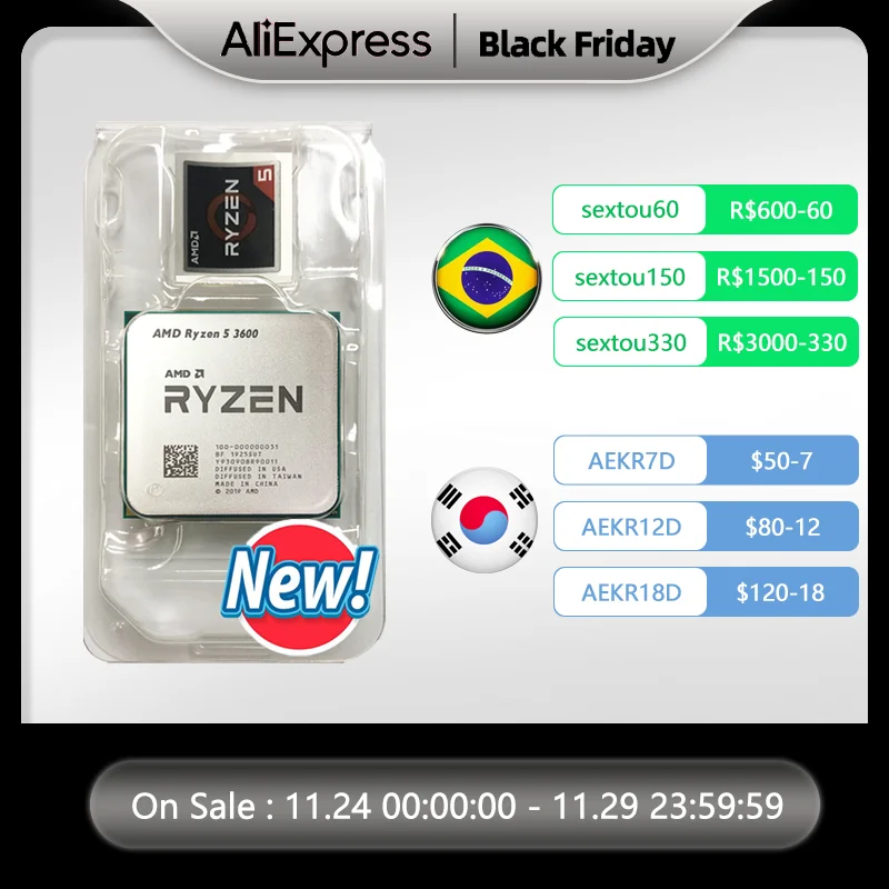 AMD Ryzen 5 3600 R5 3600 3.6 GHz Six Core Twelve Thread CPU Processor 7NM 65W L3=32M 100 000000031 Socket AM4 new but no fan|CPUs| - AliExpress