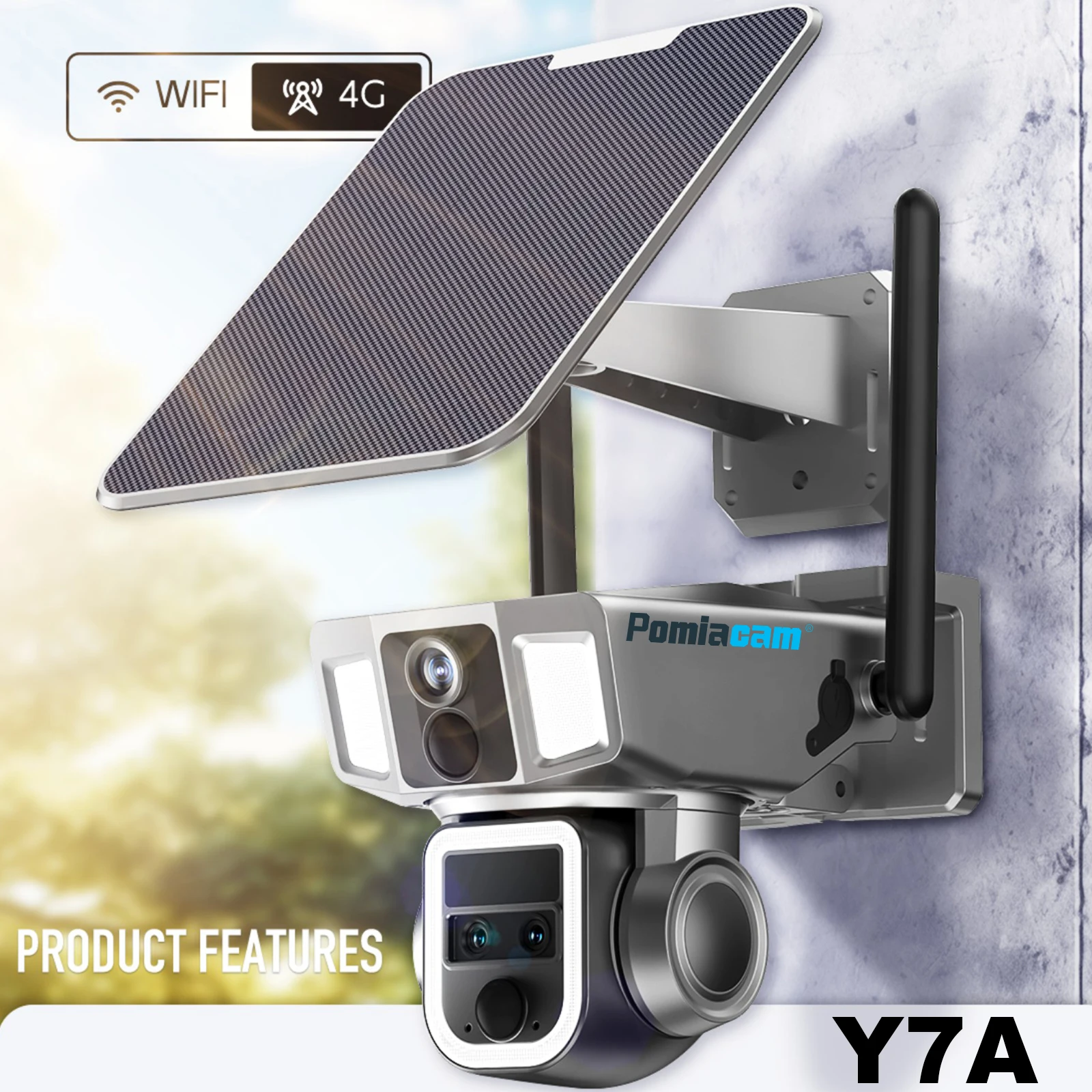 

Solar Camera 4G/WIFI Dual Network 2K 4MP Night Vision Solar Panel Power & Built-in 1200 mAh battery 10X Optical Zoom Y7A