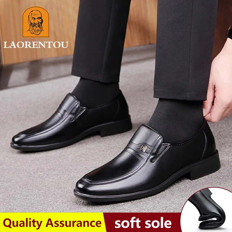 LAORENTOU genuine leather breathable casual leather shoes for men's middle aged soft sole anti slip business shoes 87002 5