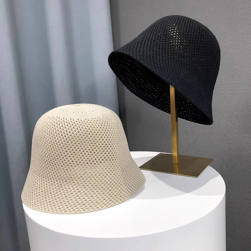 New Summer Beach Solid Wide Brim Bucket Hat For Women Hollow Breathable Sunshade Outdoor Girls Travel Panam Fisherman Cap Gift