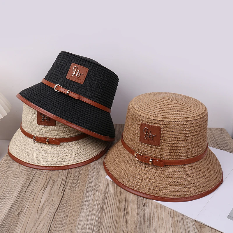 Eleganter Vintage-Mode-Zylinder mit atmungsaktiver, lässiger Gürtelschnalle, vielseitiger flacher Strandurlaubshut für stilvolle Outfits_voghion.com