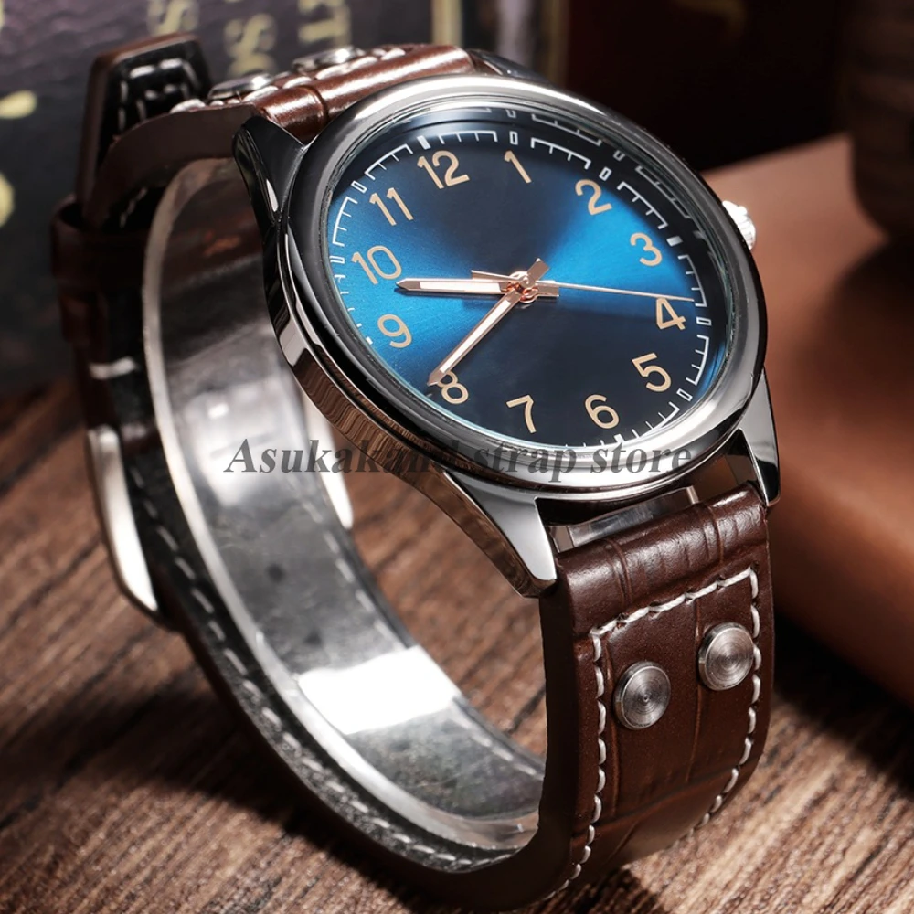 Dual-Tone Genuine Leather Watch Strap - Classic Cowhide Accessory in Black and Brown