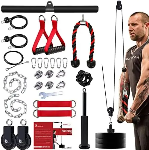 

Upgraded Weight Cable Pulley System Gym, LAT and Lift Pulley System, Cable Pulley Attachments with Adjustable Length Cable for F