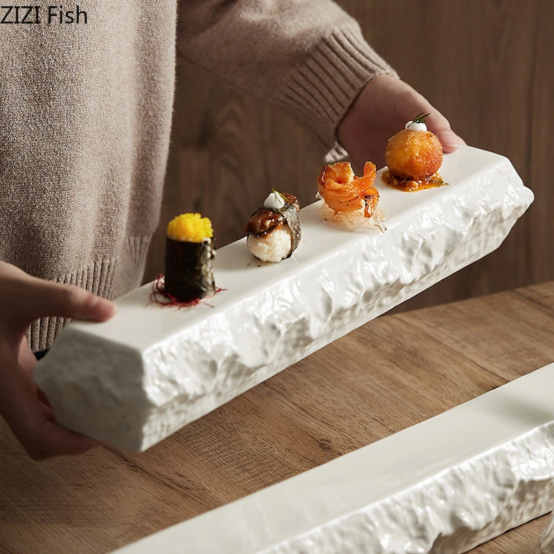 leven gelei milieu Creatieve Rechthoekige Sushi Plaat Hotel Restaurant Gourmet Decoratie  Hoofdgerecht Dessert Taart Plaat Keramische Isolatie Plaat| | - AliExpress