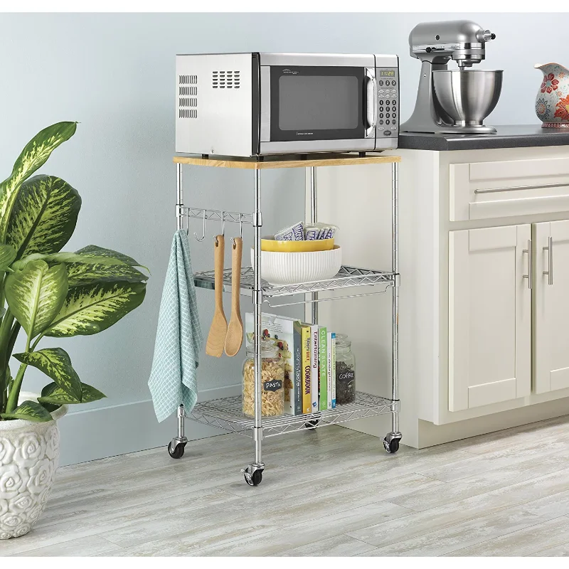 

Whitmor Kitchen Storage Microwave Cart - Wood & Chrome kitchen cart