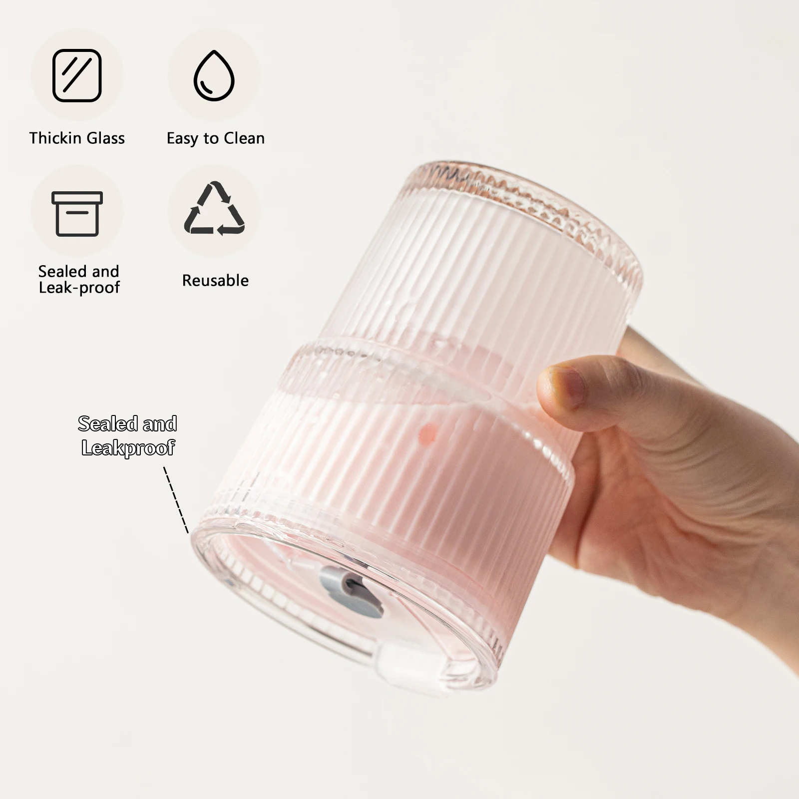 Stripe Glass Cup with Lid and Straw - Material and Design Close-up