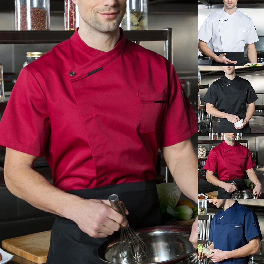 Unisex kuchař uniforma kuchyň hotel kavárna kuchařka práce oblečení krátce rukáv košile dvouřadý kuchař bunda topy pro muž ženy