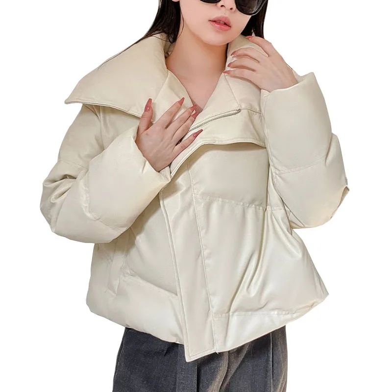 

Winter Windproof PU Cotton Padded Coat Women Elegant Outwear Parkas Down Jacket Female Loose Warm Winter Coat For Women 2024