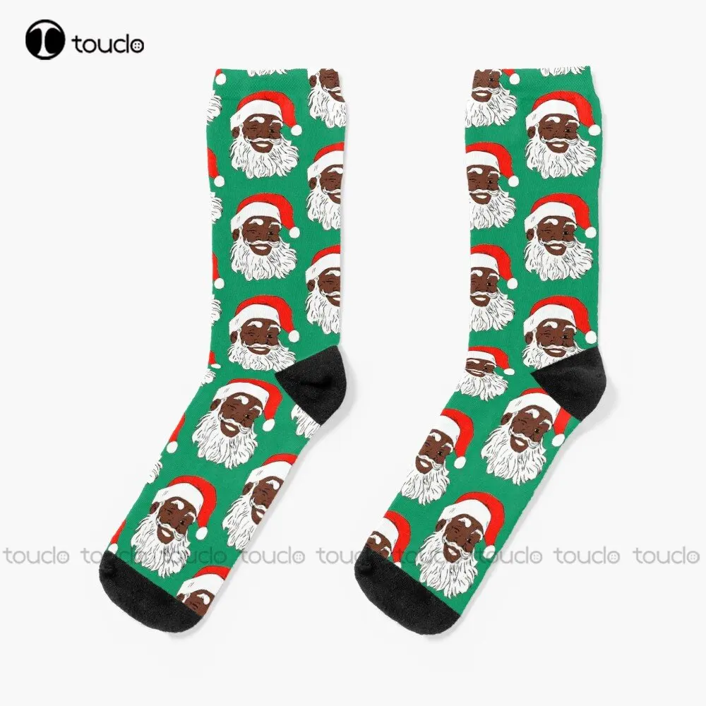 

Winking Black Santa Claus Christmas Xmas Socks Socks Womens 360° Digital Print Personalized Custom Unisex Adult Teen Youth Socks