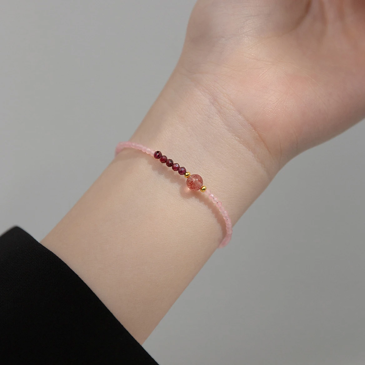 Natural Stone Strawberry Quartz Women Bracelet Silver 925 Jewelry Garnet Bracelets On Hand Pink Crystal Bead Gift For Daughter
