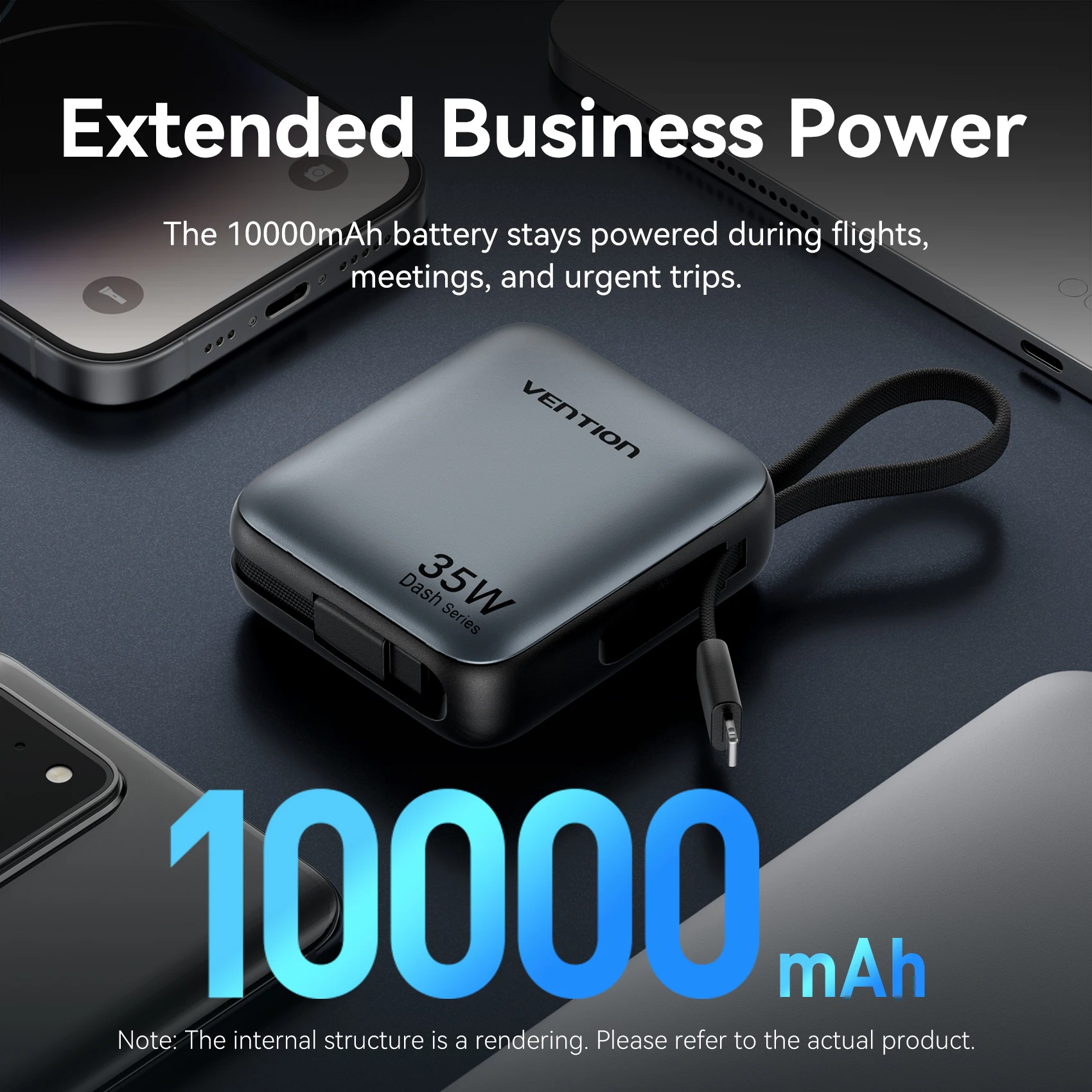 Vention Mini Power Bank 10000mAh 35W PD Fast Charger Spare Auxiliary Battery Portable Powerbank with Built-in Type C/L Cables 2