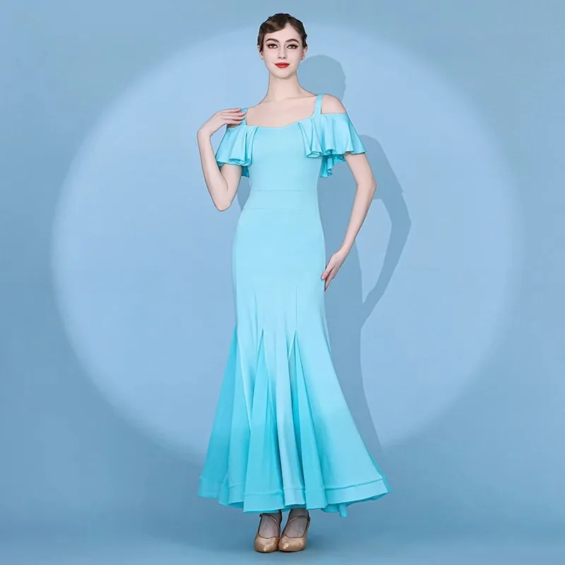 New Flying Sleeve Modern Dance Dress S9088 National Short Sleeve Standard Dance Practice Dress Available in Three Colors