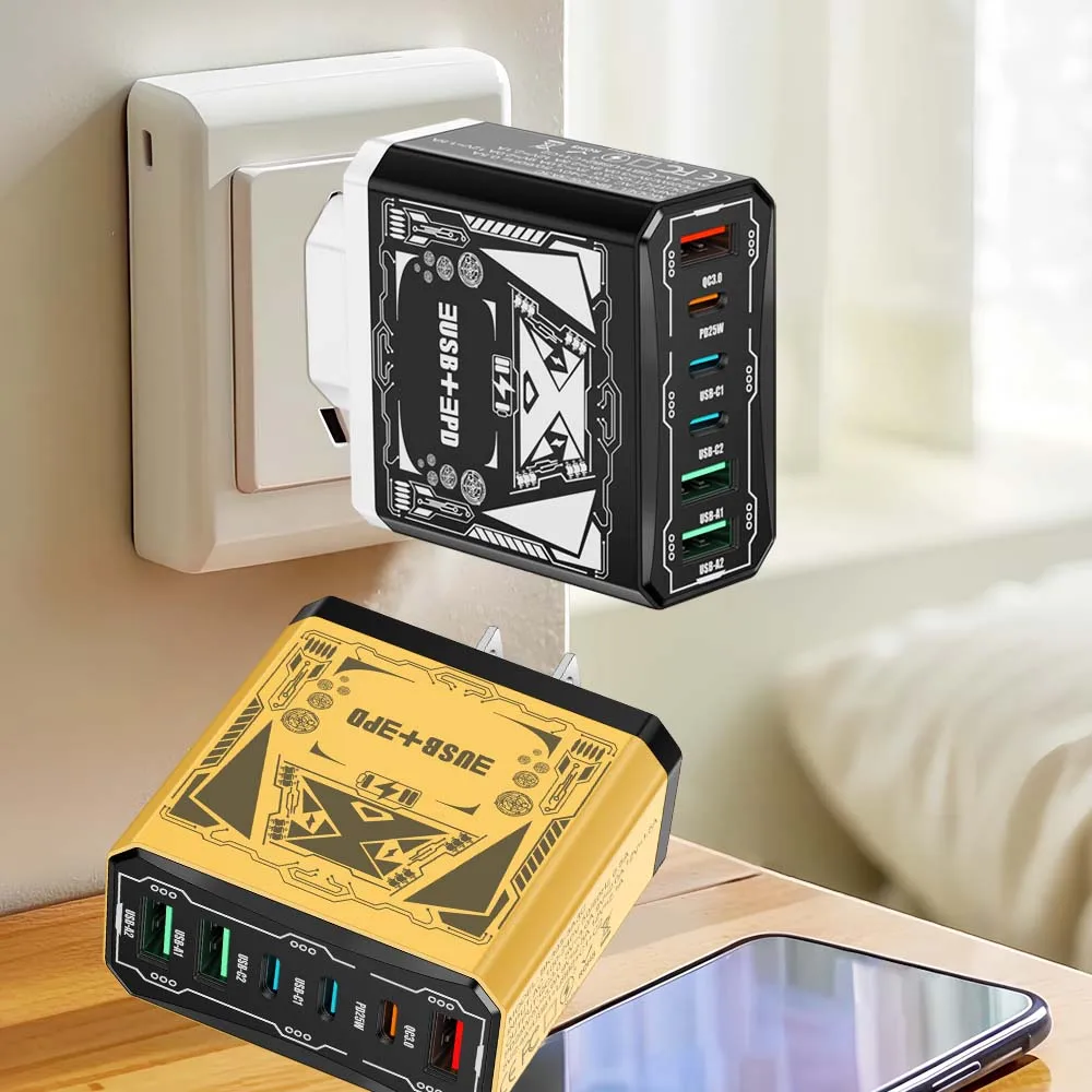 6 in 1 3USB 3PD Charger QC3.0 Fast Charging Quick Charger For iPhone Samsung Xiaomi Mobile Phone Charge Adapter EU/US/UK Plug