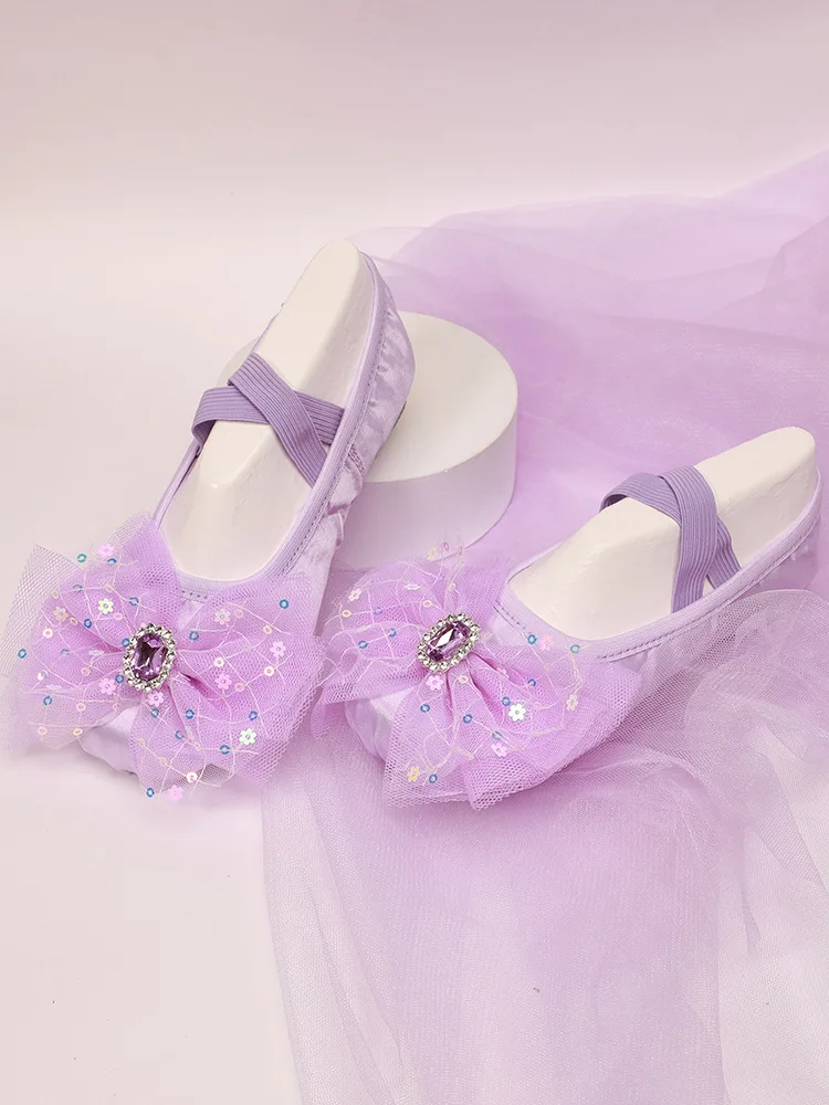 Princess Ballet Dance Soft Cat Claw Shoes Water Diamond Bowknot Mesh Dance Shoes Girl Shoe for Dancing Children's Ballet Sneaker