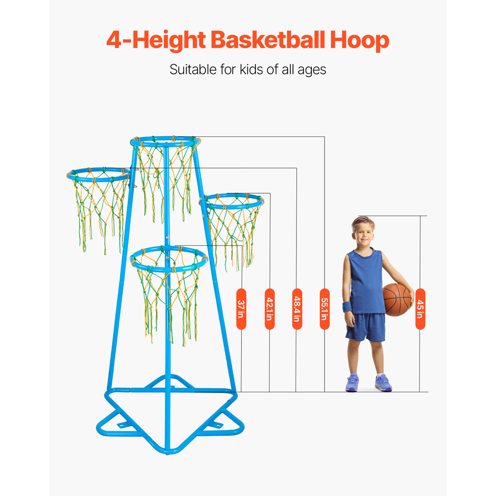 SucceBuy 4-Hoop Kids Basketball Hoop Stand with Adjustable Heights & 3 Balls for Boys Girls Indoor Outdoor Basketball Sport Toys