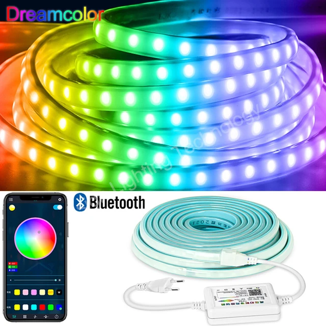 Dream Color Led Strip Light Ac 220v App Bluetooth Control Rgb Neon Strip  Smd 5050 Waterproof Flexible Tape Ribbon With Eu Plug - Led Strip -  AliExpress