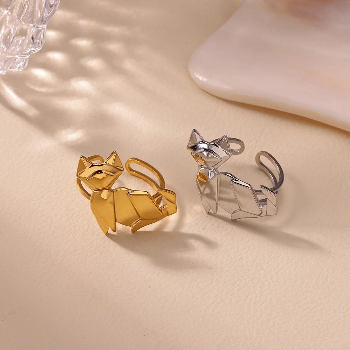 Simple Unique Cat Rings Gold-Plated Stainless Steel Adjustable