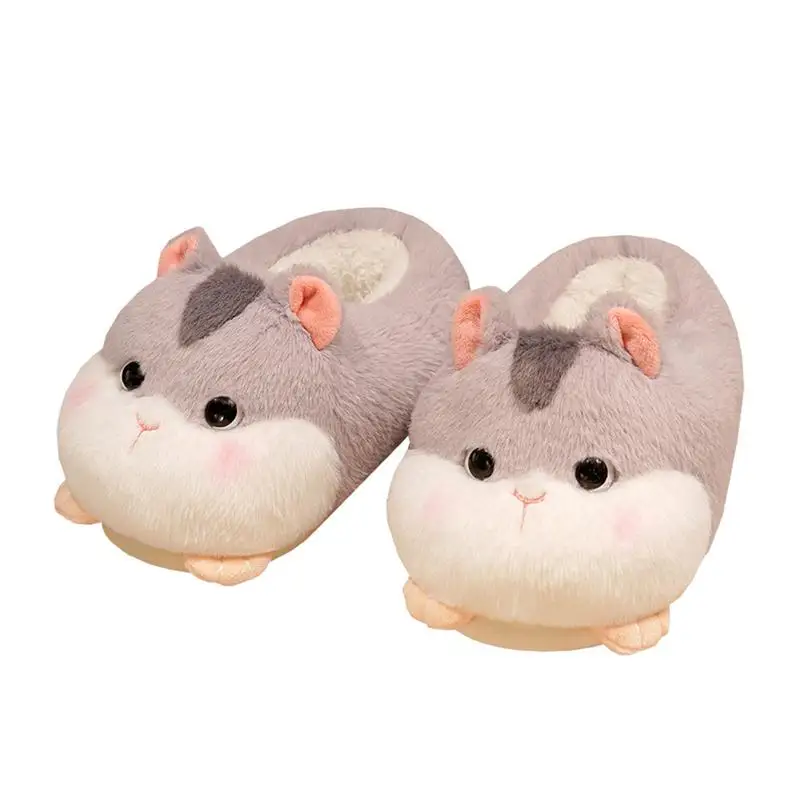 

Fuzzy Animal Slippers Women Fluffy Cute Cartoon Hamster Plush Slippers Stuffed Animal Shoes Anti-Slip Soft Sole Cotton Slippers