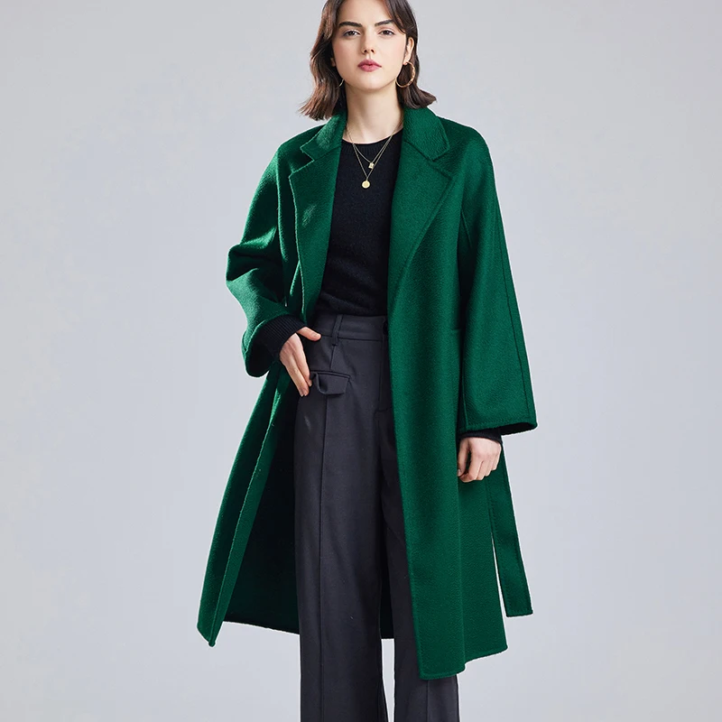 

2023 Autumn/Winter suit collar 100% wool women's loose double-sided cashmere coat medium long coat top