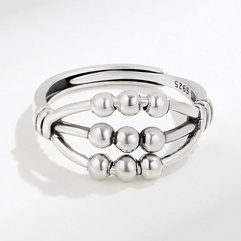 KOFSAC Thai 925 Sterling Silver Jewelry Adjustable Ring Vintage Trendy Rotate Beads Rings For Women Chic Relieve Stress Gift 2