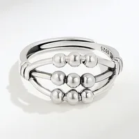 KOFSAC Thai 925 Sterling Silver Jewelry Adjustable Ring Vintage Trendy Rotate Beads Rings For Women Chic Relieve Stress Gift 2