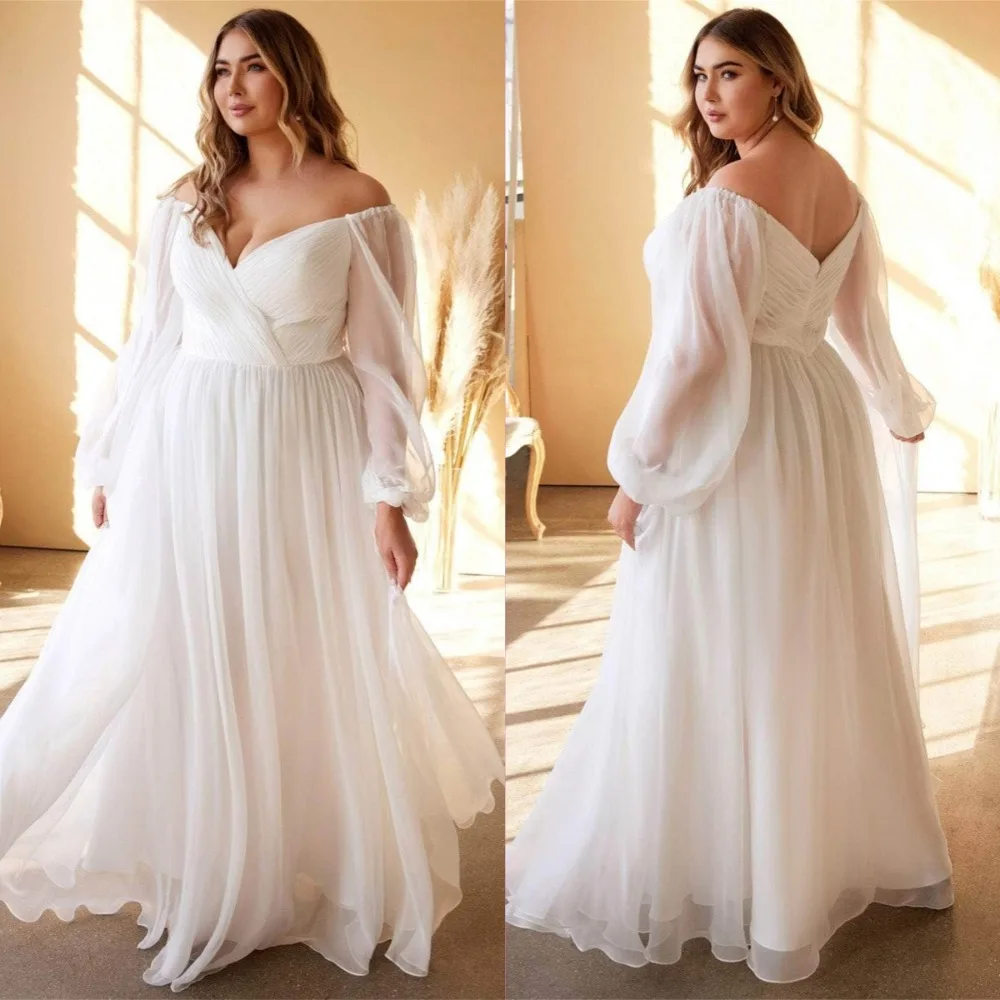 

Plus Size Sweetheart Wedding Dress Long Puff Sleees Zipper Back Simple Bridal Gown Elegant Elegant Vestido De Novia