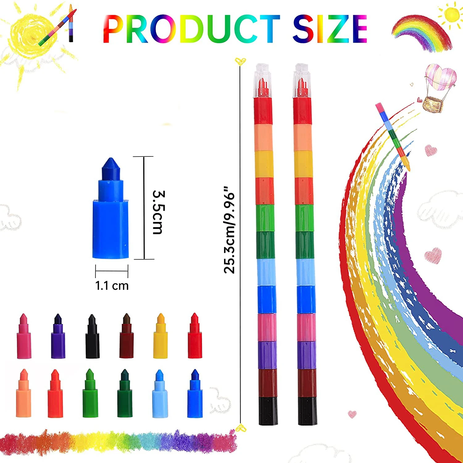 Set 7 Matite Colorate Impilabili A Cera – Arcobaleno Incastro, Per Pittura E Scuola (regalo Creativo Per Studenti)