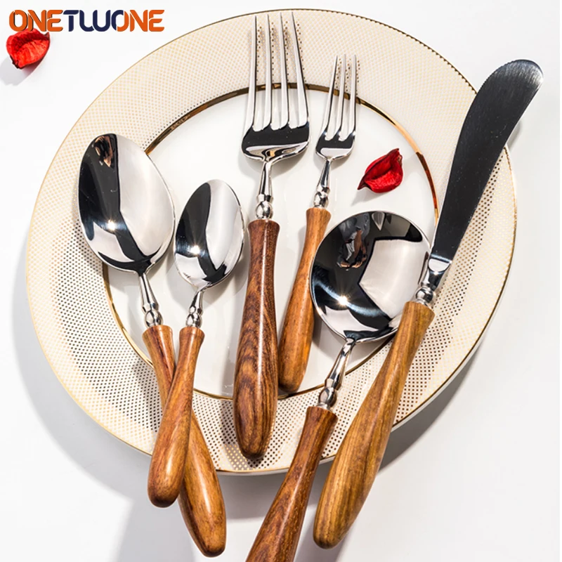 Wooden Handle Tableware Set 304 Stainless Steel Metal Head Easy to Clean Steak Cutlery set cutlery set western style cutlery set stainless steel cutlery set