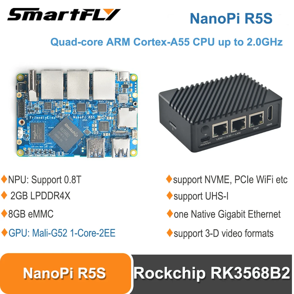 Smartfly NanoPi R5S Rockchip RK3568 SBC Quadcore ARM CortexA55 CPU