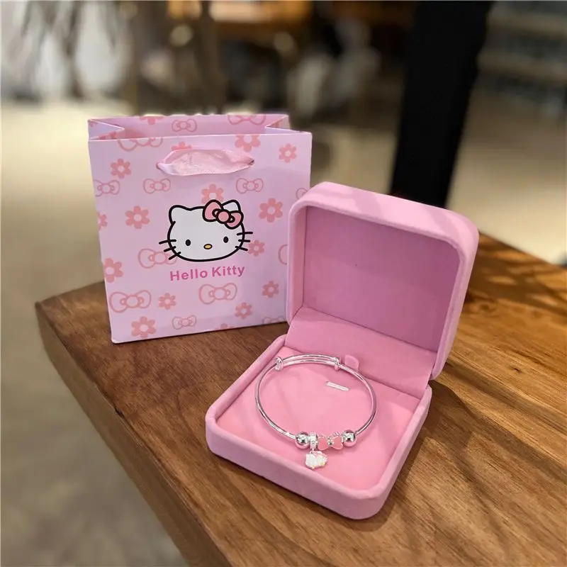 

Sanrio Hello Kitty Sterling Silver Bracelet Female Sweet Cartoon Bow Cat Foot Silver Bracelet Baby Girlfriends Birthday Gifts