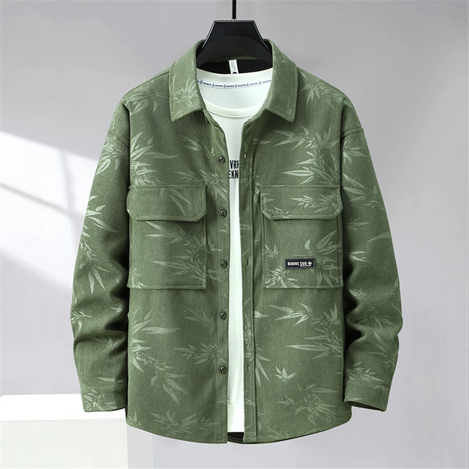 Bamboo Leaf Printed Jacket Men 12XL Plus Size Cargo Jacket Coat Male Fashion Casual Spring Autumn Jackets Big Size 12XL 2