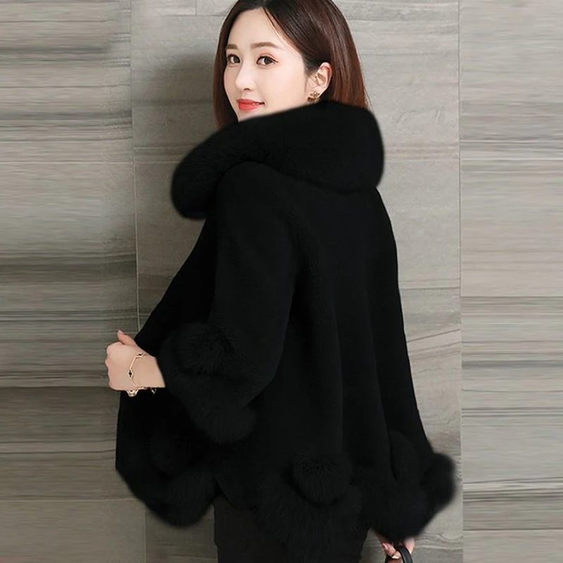 Women'S Cropped Fake Fur Coat Winter Fashion Thick Faux Fox Fur Collar Oversized Outwear Plus Size Sheep Shearing Warm Overcoat