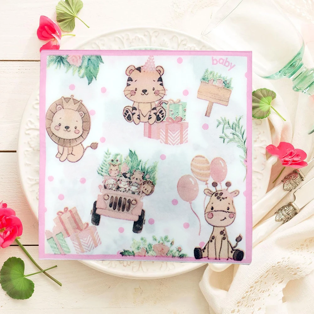20PCS/Pack 33cm 2-ply New Colorful Printed Napkins Party Paper Placemats Pink Animal Themed Party Decorations