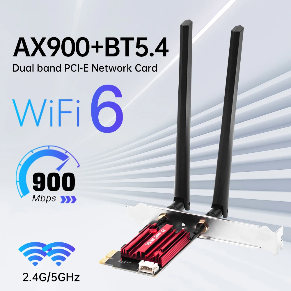ASHATA Scheda WiFi, 2,4 GHz + 5 GHz Dual Band PCI-E Scheda Bluetooth Wireless 300 bps, ini