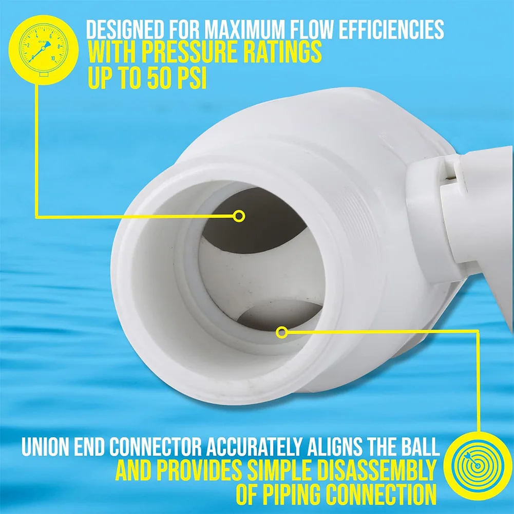2-Way Ball Valve Pool Pump Valve 1.5-1.25in Pool Filter Stop Connector Maximum 50 PSI Pressure Rating Swimming Pool Accessories