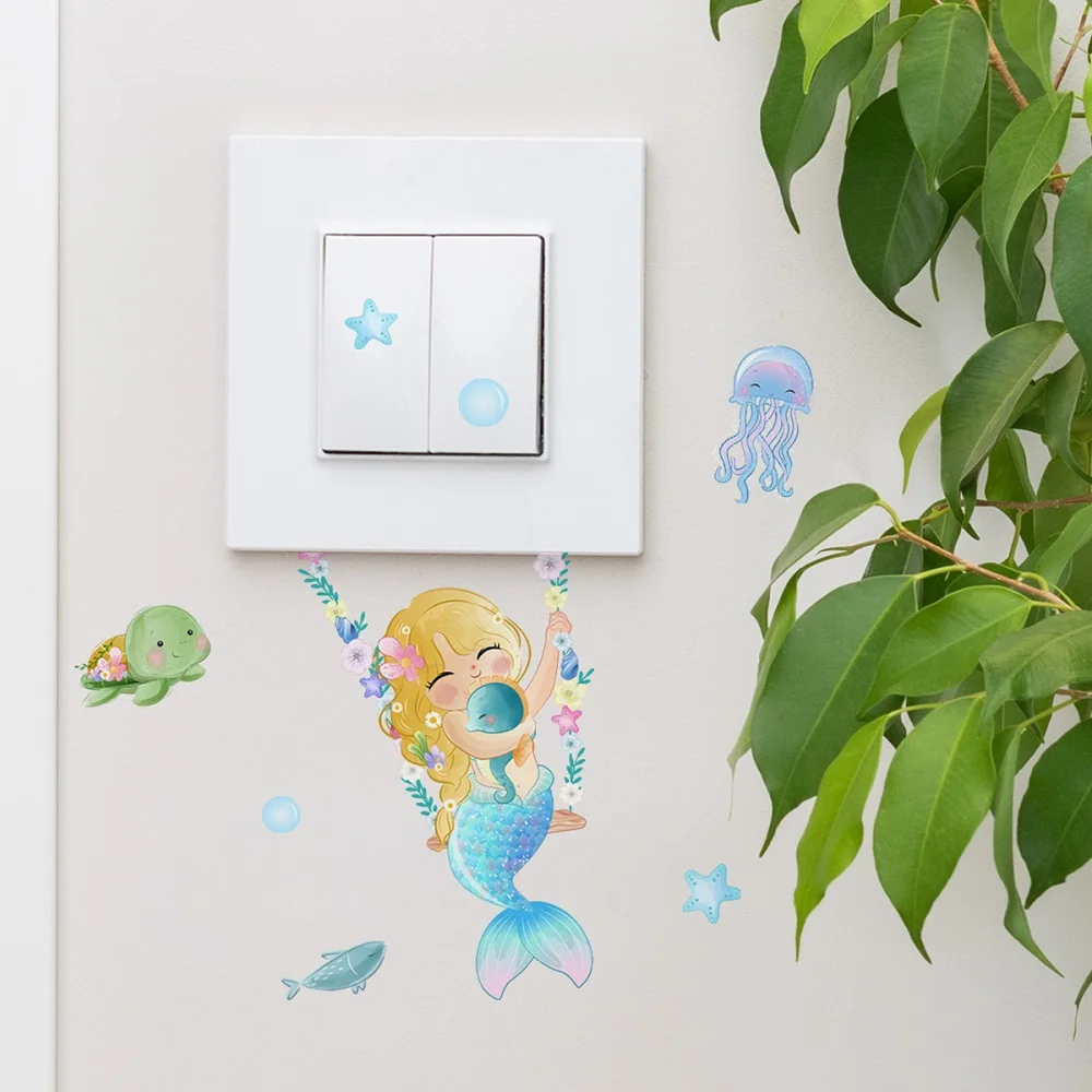 Mermaid Princess Luminous Wall Stickers Glow In The Dark Fairy Stickers For  Kids Bedroom Decor Wall Decal Light Switch Wallpaper - AliExpress