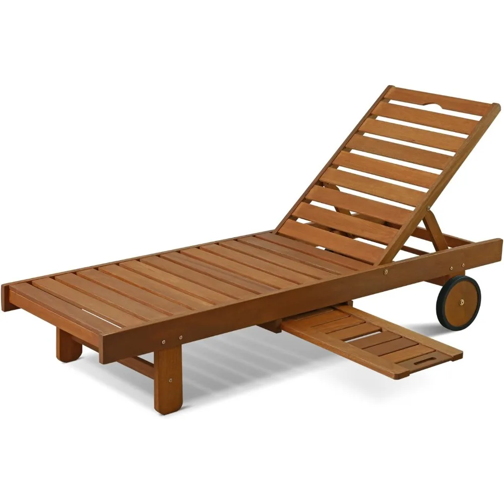 

Outdoor Hardwood Patio Furniture Sun Lounger with Tray in Teak Oil, Natural
