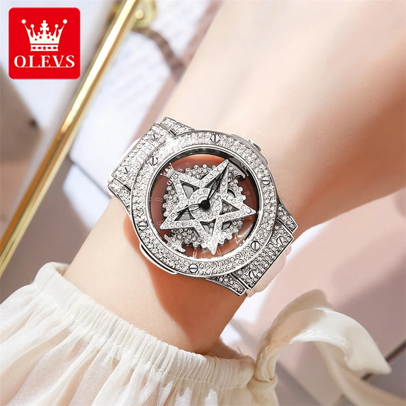 Reloj Mujer OLEVS Rotating Dial Women's Fashion Watches Waterproof Silver Crystal Quartz Watch Women Dress Clock Relogio